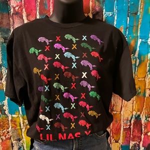 Wrangler Lil Nas X Tshirt Short Sleeve Size Large Black w/Colorful Horses